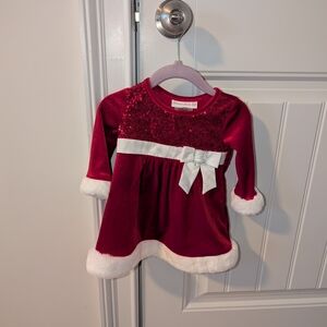 Red Velvet Holiday Dress with White Trim